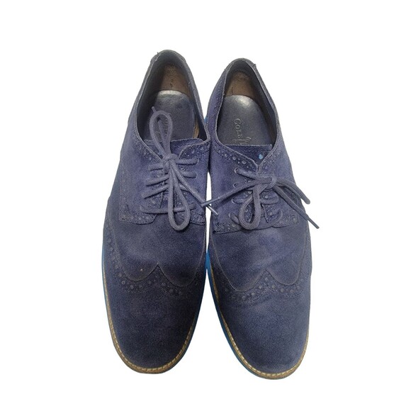Cole Haan Mens Shoes Blue Suede Wingtip Oxfords C23720 Size 11 M